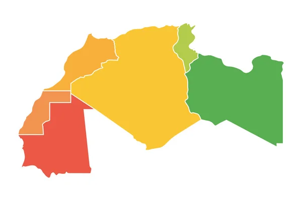 Carte des pays du Maghreb - États de l'Afrique du Nord. Illustration vectorielle — Image vectorielle