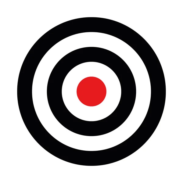 Blanco negro con punto rojo en el centro. Caza, tiro deportivo o símbolo de logro. Icono de vector simple — Vector de stock