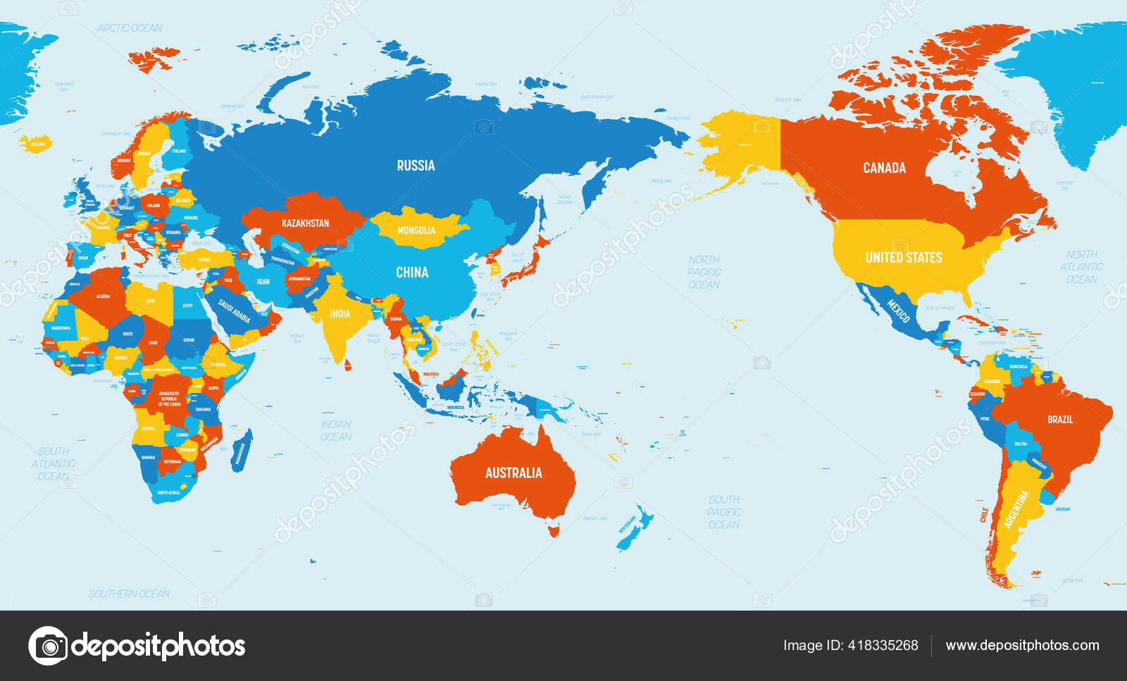 Pacific Ocean Centered World Map Depositphotos 418335268 Stock Illustration World Map Asia Australia And