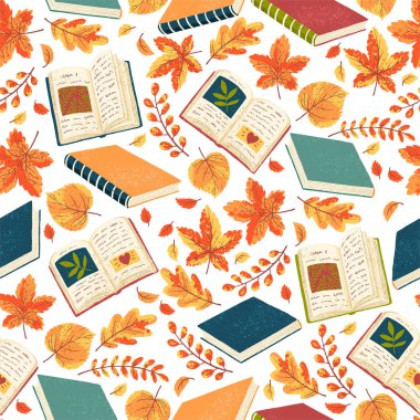 Kitap ve yaprakları desen