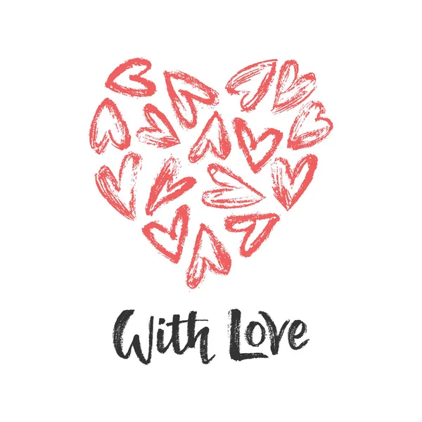 ベクトル バレンタインデーのグリーティング カード 手描きの心と愛を込めて レタリング — ストックベクタ