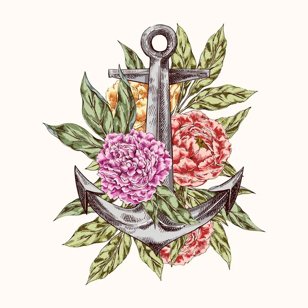 Âncora com logotipo de flores — Vetor de Stock