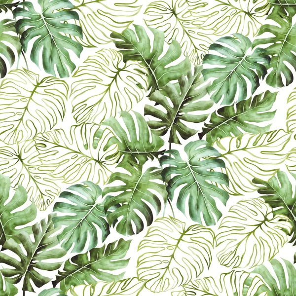 Wzór bezszwowy akwarela z liśćmi palmy — Zdjęcie stockowe