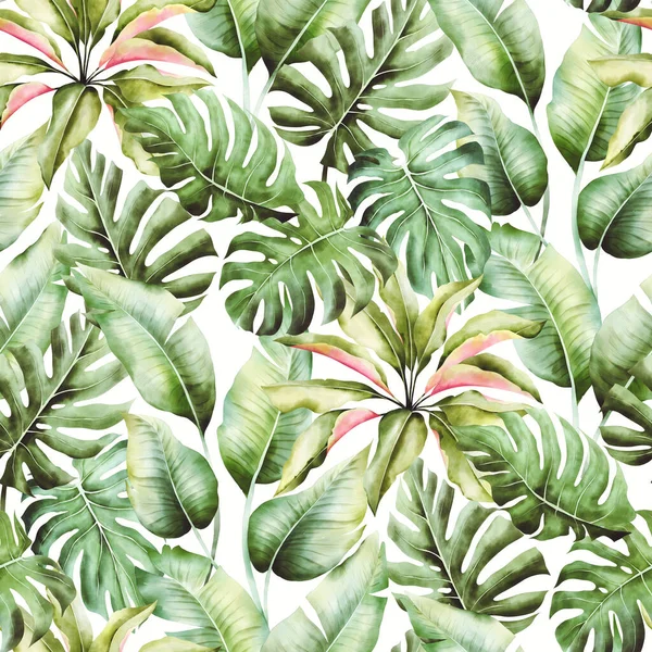 Wzór bezszwowy akwarela z liśćmi palmy — Zdjęcie stockowe