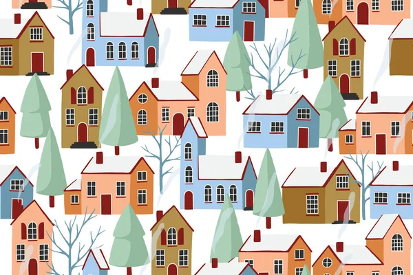 Winter houses seamless pattern