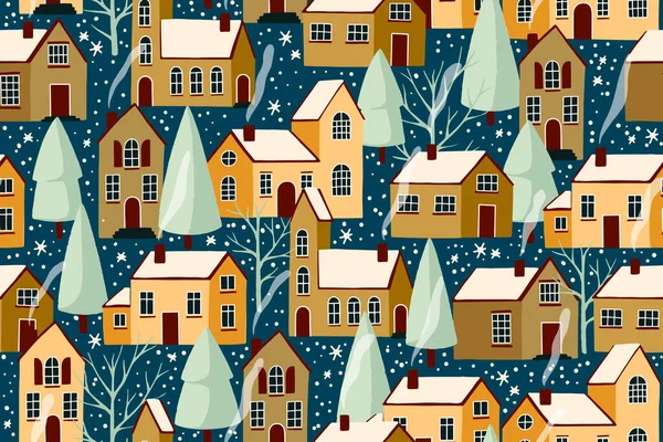 Winter houses seamless pattern