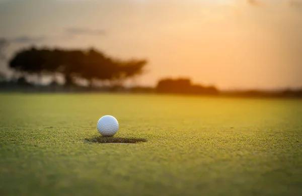 Golfball Setzen Auf Grünem Gras Der Nähe Von Loch Golf — Stockfoto