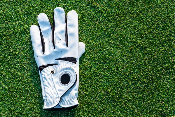 The golf sport equipment  white glove ,golf ball with green grass background.