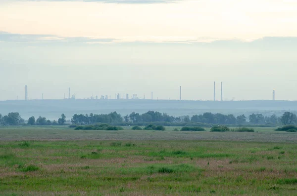 Verano Paisaje Colinas Prados Amanecer Con Cielo Azul Hierba Verde — Foto de Stock