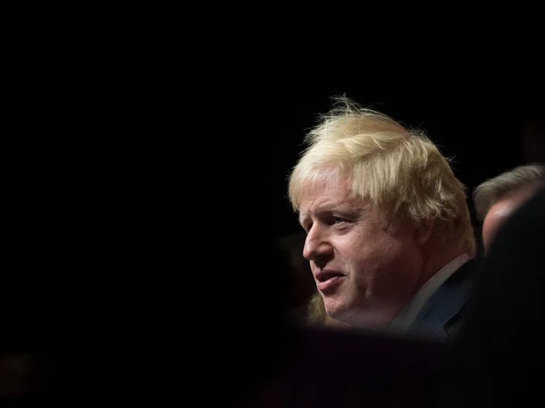 Ett porträtt av Boris Johnson, Storbritanniens premiär minister på enkel bakgrund — Stockfoto