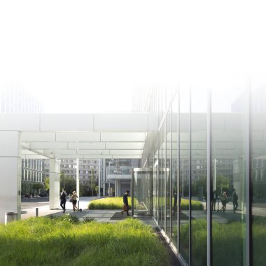 Yürüyen insanlar ile bir ofis emlak konsepti