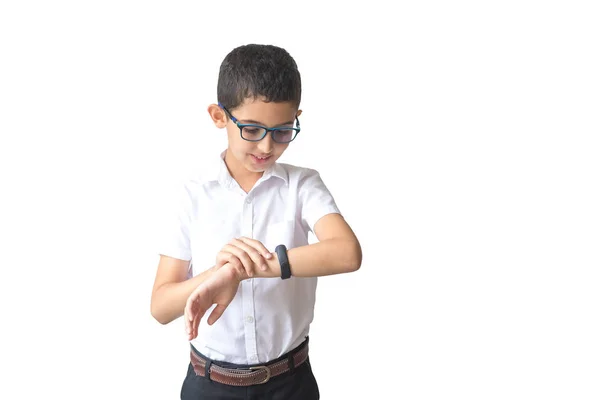 Rapaz Óculos Camisa Isolado Sobre Fundo Branco Rapaz Escola Adolescente — Fotografia de Stock