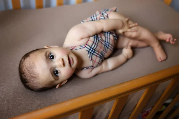 Cute Newborn Baby Blanket Baby His Bed Closeup Portrait Newborn — Stock Photo, Image