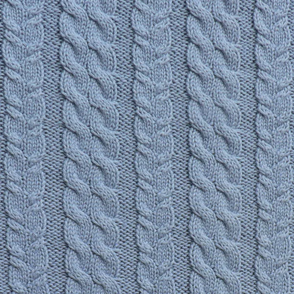 手工蓝色针织羊毛面料纹理 抽象针织图案的背景 — 图库照片