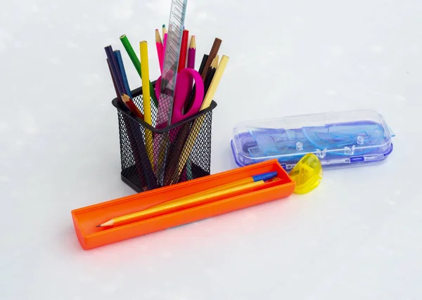 Colored Pencils Pencil Case Back School Office Tools — Stock Photo, Image