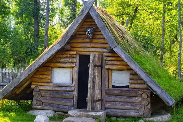 Reetgedeckte Dachhütte Mit Holzzaun Fluss — Stockfoto