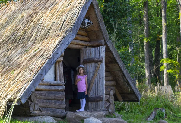 Reetgedeckte Dachhütte Mit Holzzaun Fluss — Stockfoto