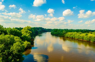 Nehirlerin ve ormanların kıyı boyunca manzarası, üst manzara