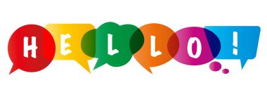 Farklı renkli ve farklı şekilli konuşma kabarcıkları yazılmış mektuplarda Merhaba-vektör Illustration