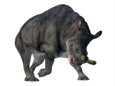 Kuzey Amerika'da erken Oligosen döneminde yaşamış bir boynuzlu otçul memeli Brontotherium yapıldı.