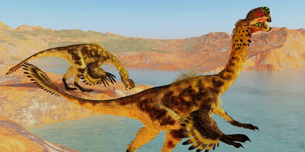 Citipati Feathered Velociraptor Dinosaur Lived Cretaceous Period Mongolia — Stock Photo, Image