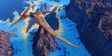 Mezozoik Kretase Dönemi boyunca Kuzey Amerika 'nın kıyı denizleri üzerinde tek bir Pteranodon uçar.