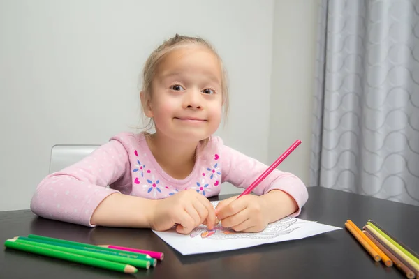 Girl Drawing Pensils Coloring Sheet Paper — Stock Photo, Image