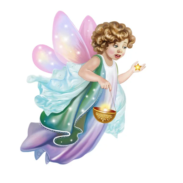 Little Fairy Holding Asterisk Palm His Hand — Stock Photo, Image