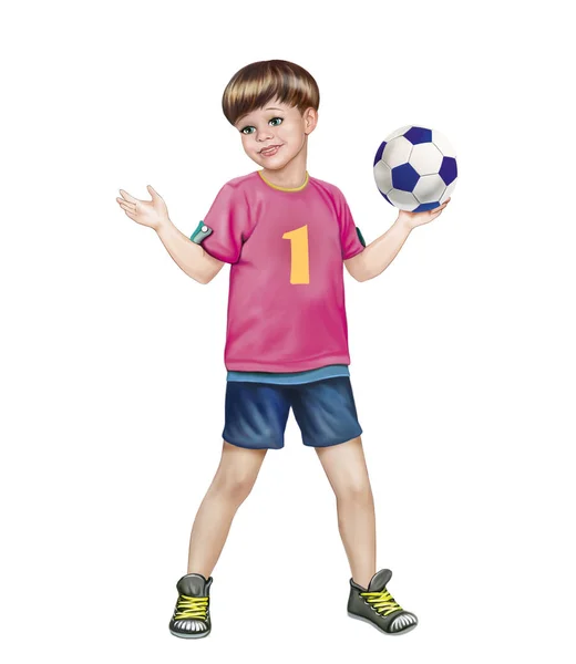 Χαμογελαστός Αγόρι Κρατώντας Μπάλα Ποδοσφαίρου Στο Χέρι Του — Φωτογραφία Αρχείου