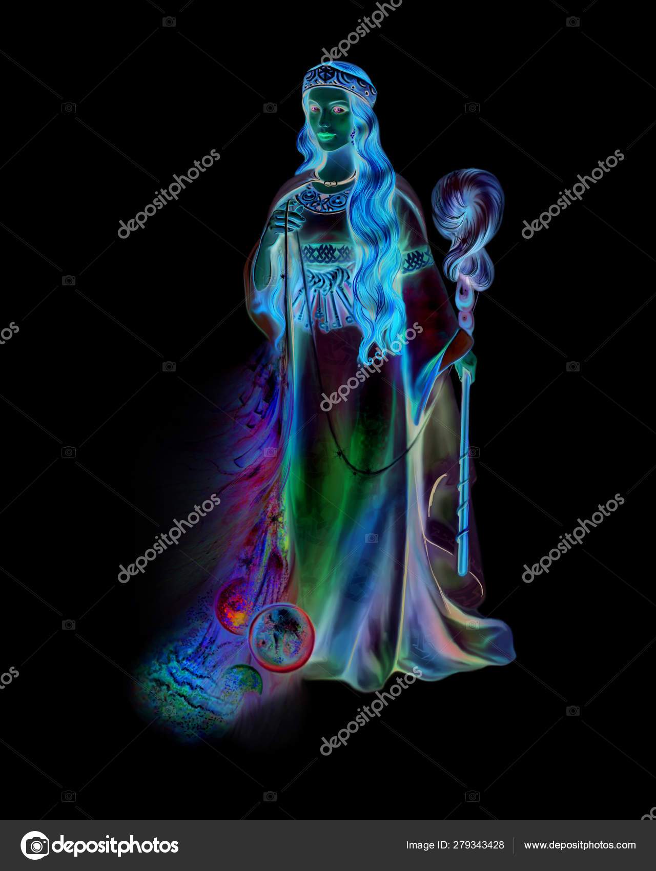 Pagan Goddess Destiny Spinning Wheel Thread Life Scandinavian Slavic Mythology Stock Photo By C Liliya Butenko