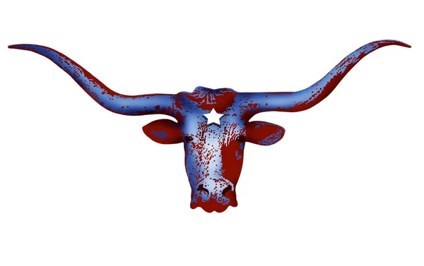 Beyaz arka plan üzerinde Texas bayrağı olarak renkli longhorn boğa izole başkanı