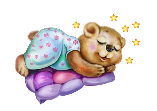 Little Bear Sleeping Sweetly Jonge Dieren Dromen Cartoon Karakter Witte — Stockfoto