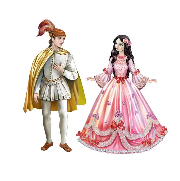 Prince Princess Happy End Fairy Tale Isolated Characters White Background — Stock Photo, Image