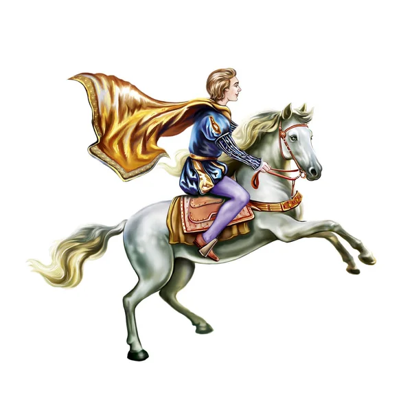 Beautiful Prince White Horse Fairy Tale Character Hero Legend Groom — Stock Photo, Image