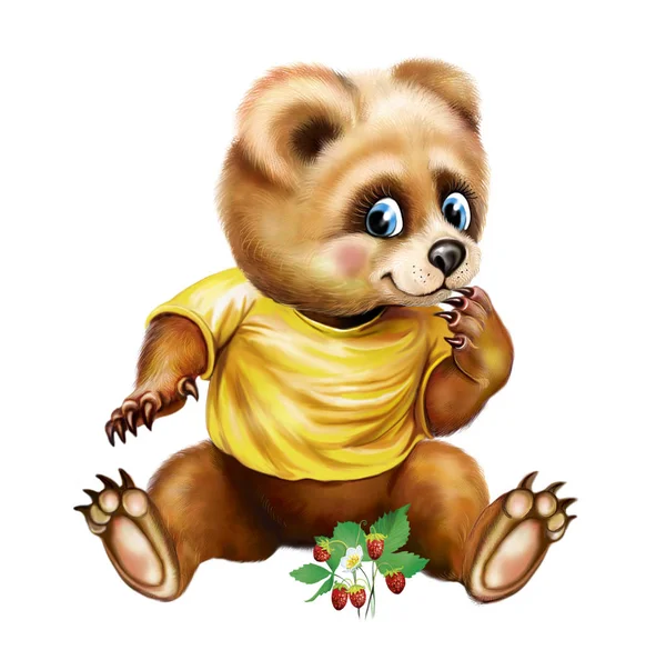 Grappige Teddybeer Kleren Zitten Cartoon Dier Geïsoleerd Karakter Witte Achtergrond — Stockfoto