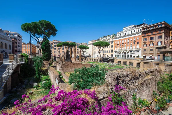 Roma, İtalya. 25 Mayıs 2020: Largo di Torre Arjantin, Roma 'da dört Roma Cumhuriyetçi tapınağı ve Pompey Tiyatrosu' nun kalıntılarıyla meydan. Arkeolojik alan.