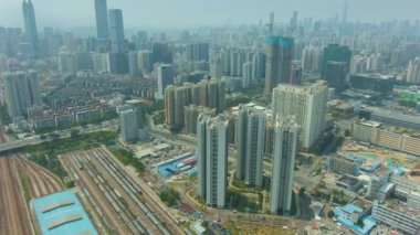 Sunny Day 'de Shenzhen şehri. Yerleşim mahallesinde. Çin. Havadan görünüm