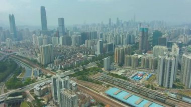 Sunny Day 'de Shenzhen şehri. Yerleşim mahallesinde. Guangdong, Çin. Havadan görünüm