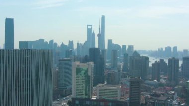 Şangay Şehri. Sunny Day Kentsel Lujiazui Cityscape. Çin. Havadan Görünüm