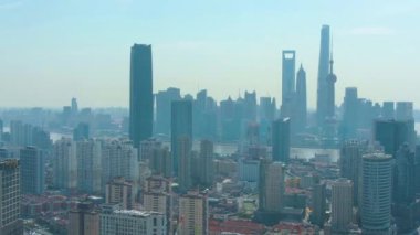 Şangay Şehri. Güneşli Günü Kentsel Lujiazui İlçesi. Çin. Havadan Görünüm
