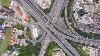 Guangzhou, Çin 'deki Karmaşık Otoyol Kavşağı. Hava Dikey Yukarıdan Aşağı Görünümü
