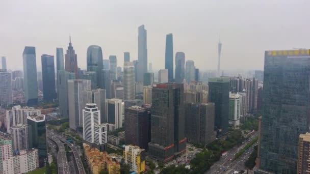 Guangzhou City and Smog. Guangdong, China. Aerial View — Stock Video