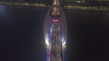 Gece Pearl Nehri üzerindeki Liede Köprüsü. Guangzhou City, Çin. Havadan Görünüm