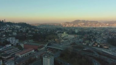 Lucerne ve Kriens Şehir Manzarası. İsviçre. Havadan Görünüm