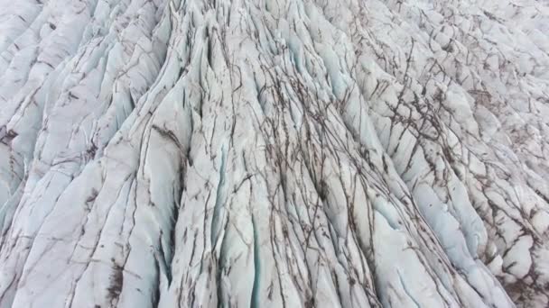 Glacier, Ash, Cracks and Crevasses. Iceland. Aerial View — Stock Video