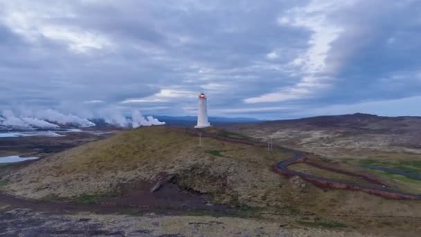 Φάρος Reykjanesviti. Ρέικιαν, Ισλανδία. Αεροφωτογραφία — Αρχείο Βίντεο