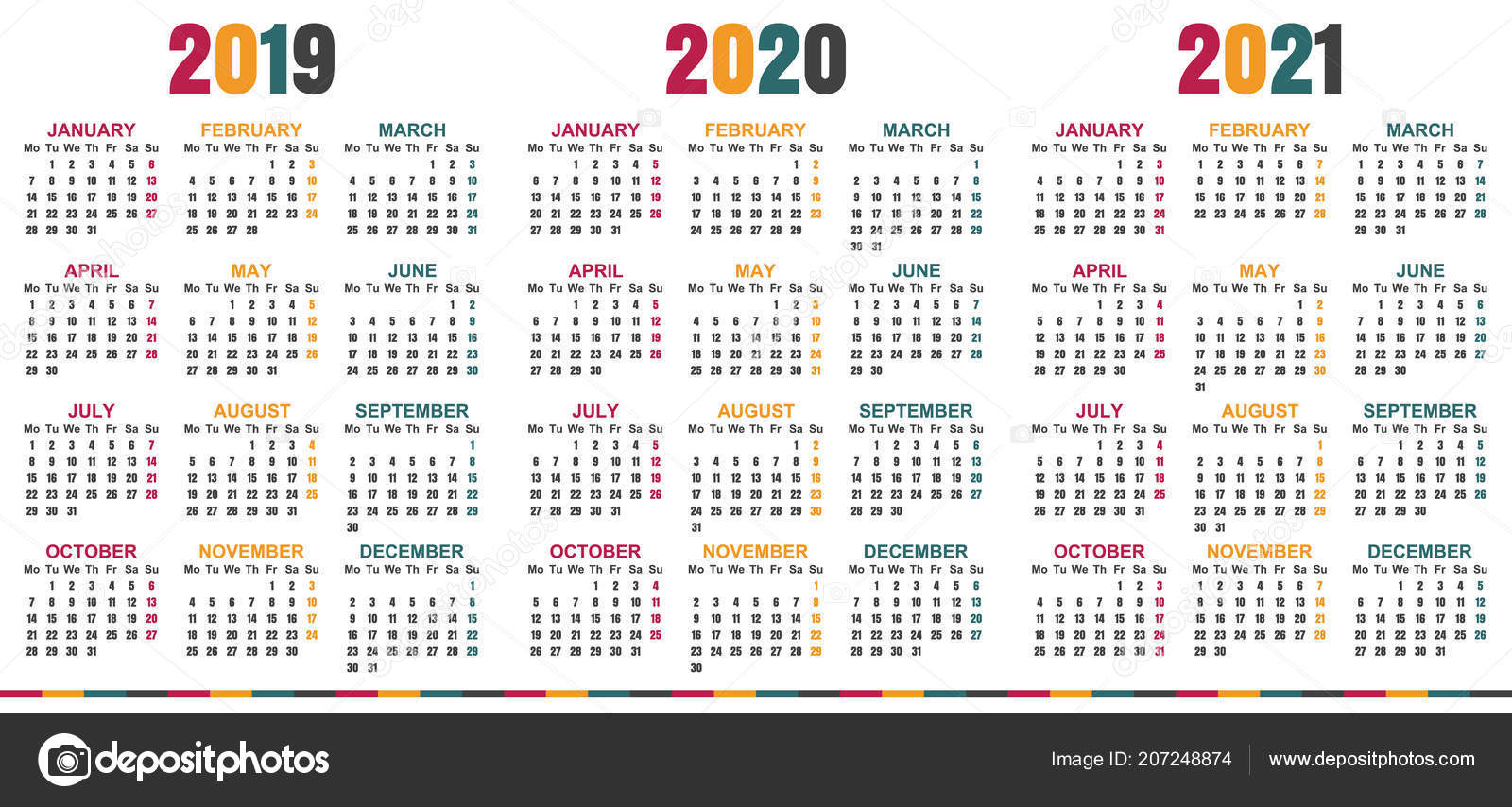 Calendario Planificación Inglés 2019 2021 Semana Comienza Lunes Plantilla Calendario Vector 