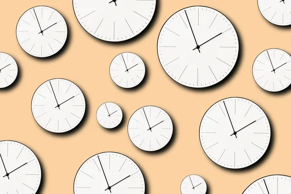 Classic wall clock mimimalism pattern on a pastel beige background — Stock Photo, Image