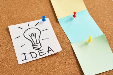 bir mantar kurulu kelime fikri ve renkli boş notlar ile boyalı ampul