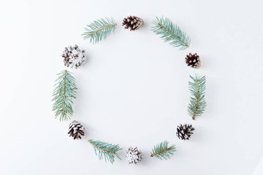 Çam kozalağı ve köknar ağacından yapılmış Noel arka plan